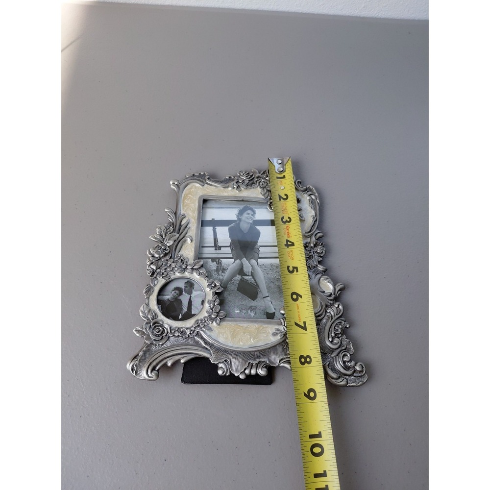 VTG Picture Frame Enamel Pewter Gothic Double Frame Heavy Romantic NEW Silver - Picture 8 of 10